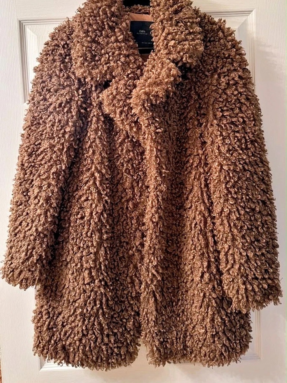 Zara Curly Faux Fur Teddy Bear Coat Brown